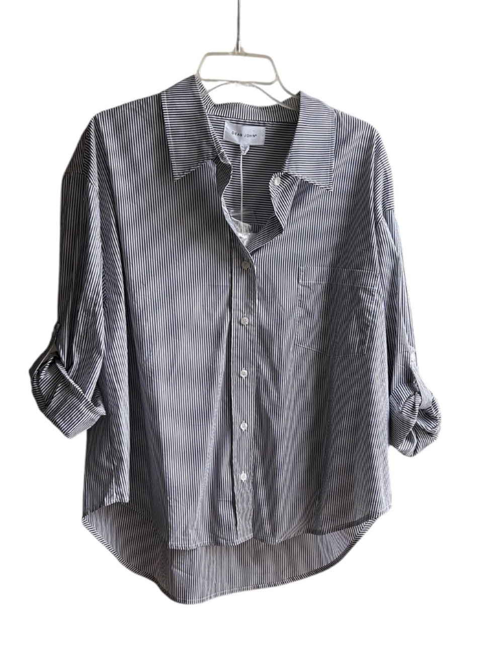 NWT DEAR JOHN Long / Roll Up Sleeve Cotton Blend Blouse